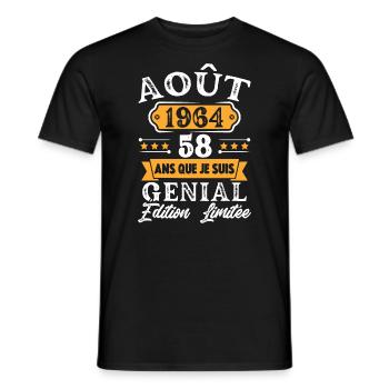 Cadeau D'anniversaire 58 Ans Août 1964 Rétro - T-shirt homme - noir - Devant - AI Model Male 178 light (178cm)