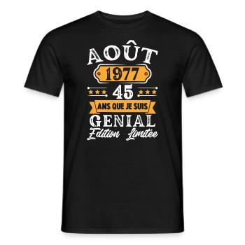 Cadeau D'anniversaire 45 Ans Août 1977 Rétro - T-shirt homme - noir - Devant - AI Model Male 178 light (178cm)