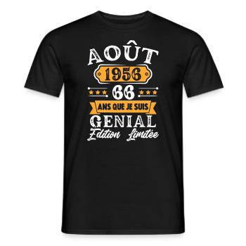 Cadeau D'anniversaire 66 Ans Août 1956 Rétro - T-shirt homme - noir - Devant - AI Model Male 178 light (178cm)