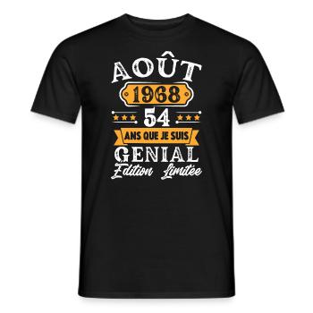 Cadeau D'anniversaire 54 Ans Août 1968 Rétro - T-shirt homme - noir - Devant - AI Model Male 178 light (178cm)