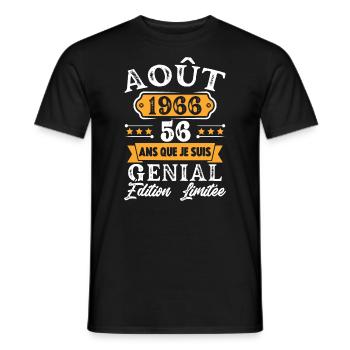 Cadeau D'anniversaire 56 Ans Août 1966 Rétro - T-shirt homme - noir - Devant - AI Model Male 178 light (178cm)