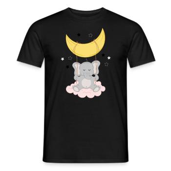 Elephant rocks on the cloud with moon and star - Men's T-Shirt - black - Front - AI Model Male 178 light (178cm)