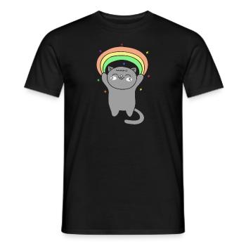 Süße Katze mit Regenbogen - Männer T-Shirt - Schwarz - Vorne - AI Model Male 178 light (178cm)