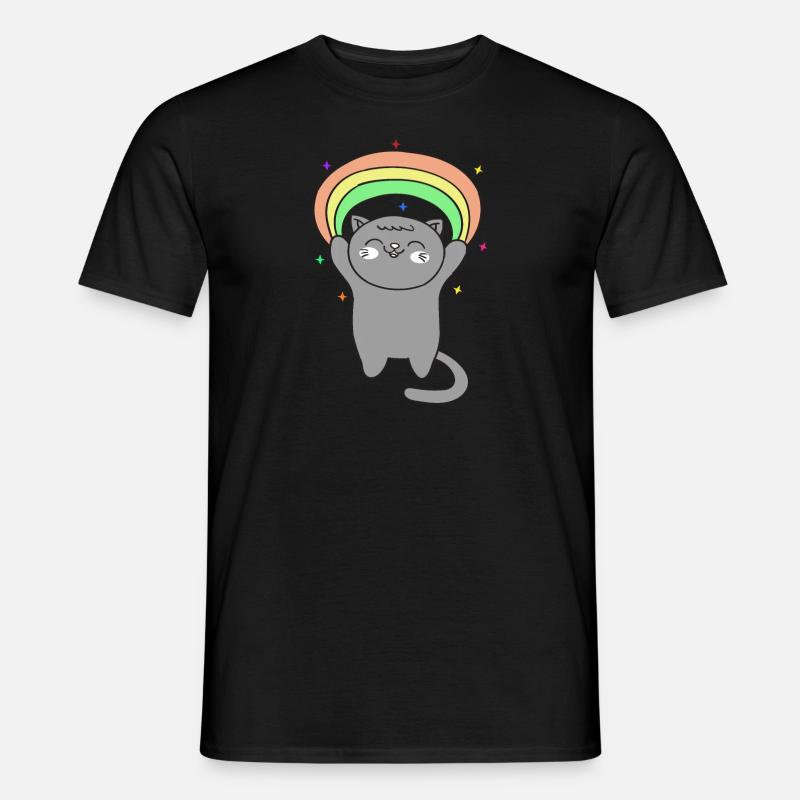 Süße Katze mit Regenbogen - Männer T-Shirt - Schwarz