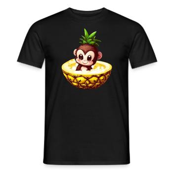 Affe Schimpanse mit Ananas, Lustiges Tropendesign - Männer T-Shirt - Schwarz - Vorne - AI Model Male 178 light (178cm)