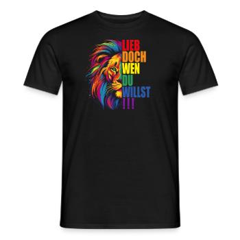 LGBTQ Lesbian Gay Pride Merch Regenbogen Löwe - Männer T-Shirt - Schwarz - Vorne - AI Model Male 178 light (178cm)