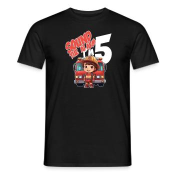Thème de garçon d’anniversaire de pompier pour enfants de 5 ans - T-shirt homme - noir - Devant - AI Model Male 178 light (178cm)