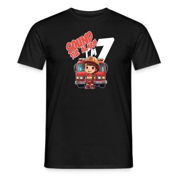 Thème de garçon d’anniversaire de pompier pour enfants de 7 ans - T-shirt homme - noir - Devant - AI Model Male 178 light (178cm)