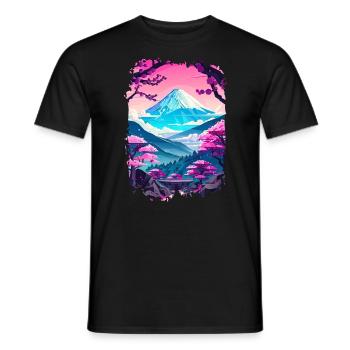Retro Japanese Aaesthetic Landscape - Men's T-Shirt - black - Front - AI Model Male 178 light (178cm)