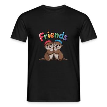 Freunde Zwei Fischotter mit bunten Mützen - Männer T-Shirt - Schwarz - Vorne - AI Model Male 178 light (178cm)