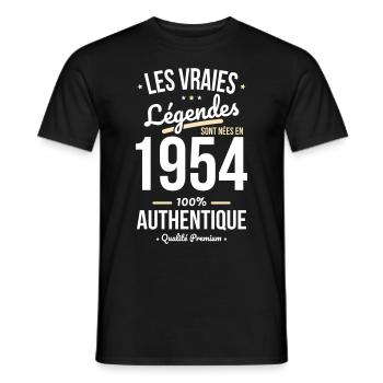 Anniversaire 70 ans - Légendes sont nées en 1954 - T-shirt homme - noir - Devant - AI Model Male 178 light (178cm)
