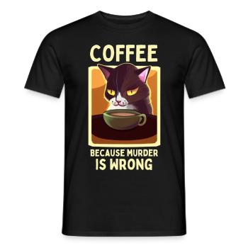café chat drôle dire chat fatigué café - T-shirt homme - noir - Devant - AI Model Male 178 light (178cm)