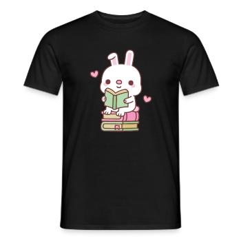 Le lapin blanc mignon aime lire des livres - T-shirt homme - noir - Devant - AI Model Male 178 light (178cm)