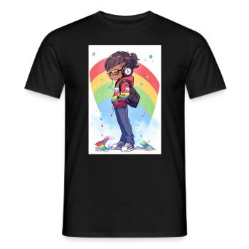 Melodic Harmony: Schwarzes Mädchen mit LGTBQ+ Jacke - Männer T-Shirt - Schwarz - Vorne - AI Model Male 178 light (178cm)