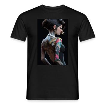 Ink Enchantress: Anime Beauty in a Black Dress - Men's T-Shirt - black - Front - AI Model Male 178 light (178cm)