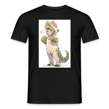 Dino-Cosplay Delight: Adorable Anime Girl - T-shirt homme - noir - Devant - AI Model Male 178 light (178cm)