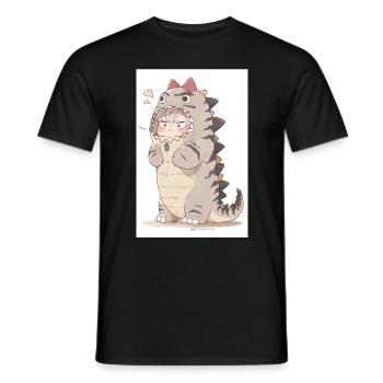 Dino Dreams: Fesselnde Zeichnung eines niedlichen Anime - Männer T-Shirt - Schwarz - Vorne - AI Model Male 178 light (178cm)