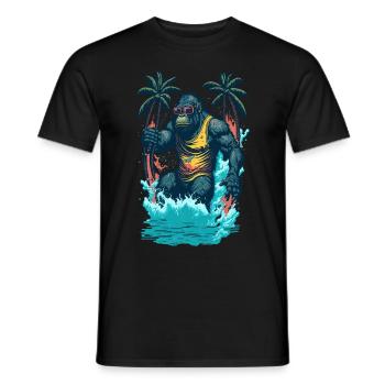 Surf Gorilla: L’illustration de la vague rétro - T-shirt homme - noir - Devant - AI Model Male 178 light (178cm)