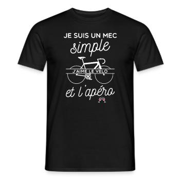 Je suis un mec simple j'aime le velo et l'apero - T-shirt homme - noir - Devant - AI Model Male 178 light (178cm)