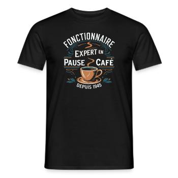 Fonctionnaire expert en pause café depuis 1945 - T-shirt homme - noir - Devant - AI Model Male 178 light (178cm)