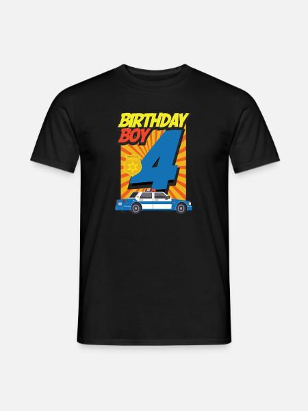 Fourth Birthday Boy Tshirt Police Car Policeman f - Men's T-Shirt - black