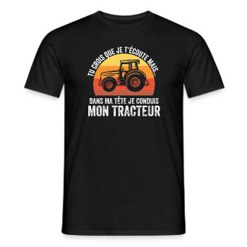 Tracteur Humour Tracteur Cadeau Agriculteur - T-shirt homme - noir - Devant - AI Model Male 178 light (178cm)