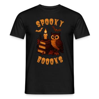 Spooky Boooks - Owl next to books with candle - Men's T-Shirt - black - Front - AI Model Male 178 light (178cm)