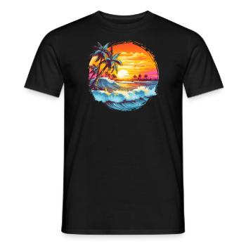 Soleil, Coucher de soleil, Mer, Palmiers, Vacances, Été - T-shirt homme - noir - Devant - AI Model Male 178 light (178cm)