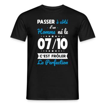 Anniversaire - Né 7 Octobre Frôler perfection - T-shirt homme - noir - Devant - AI Model Male 178 light (178cm)
