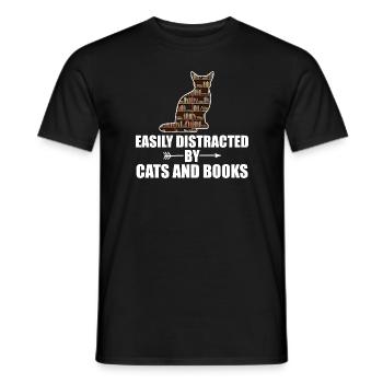 Leicht abgelenkt von Katzen und Büchern libarische T-Shirts - Männer T-Shirt - Schwarz - Vorne - AI Model Male 178 light (178cm)