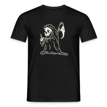Sensenmann zeigt Stinkefinger - Männer T-Shirt - Schwarz - Vorne - AI Model Male 178 light (178cm)