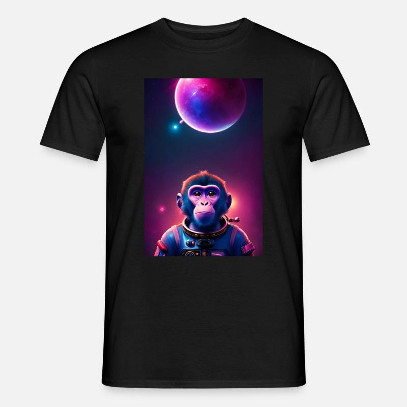 Space Monkey Grafik - Cooler Synthwave-Astronaut - Männer T-Shirt - Schwarz