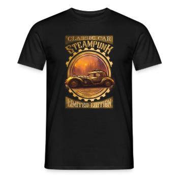 Steampunk voiture ancienne classique, gothique et élégante - T-shirt homme - noir - Devant - AI Model Male 178 light (178cm)