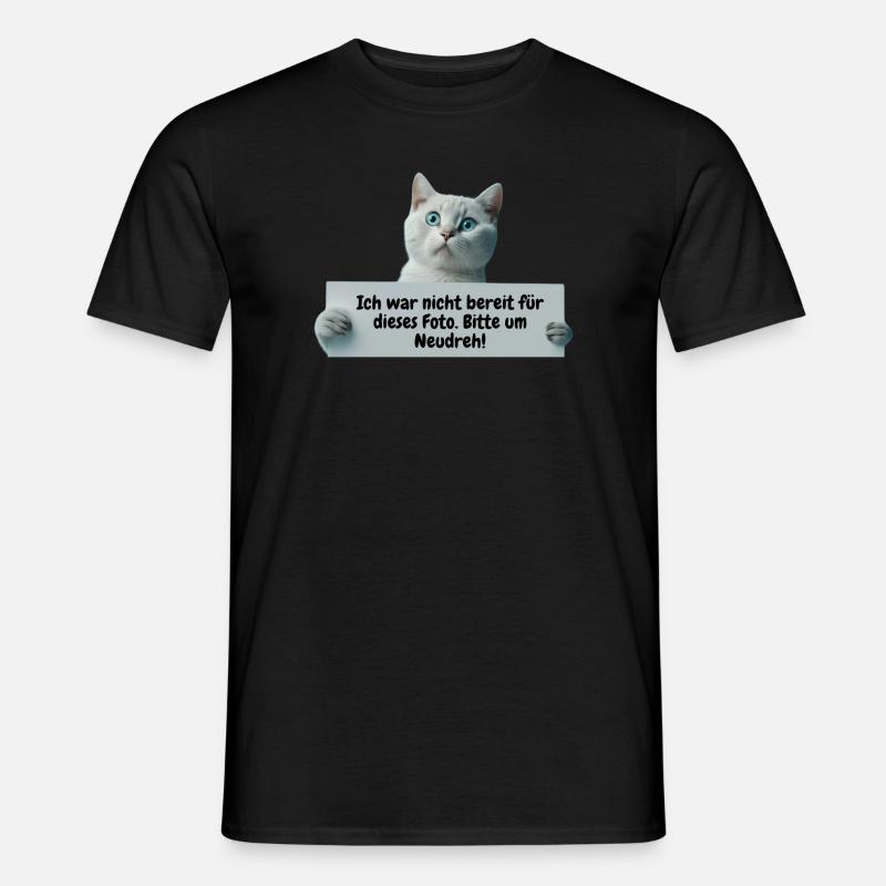 Süße Katze mit Schild - Männer T-Shirt - Schwarz