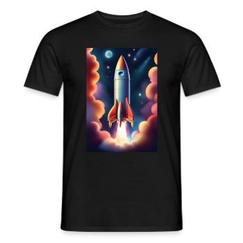 Raketenschiff fliegt ins All - Männer T-Shirt - Schwarz - Vorne - AI Model Male 178 light (178cm)