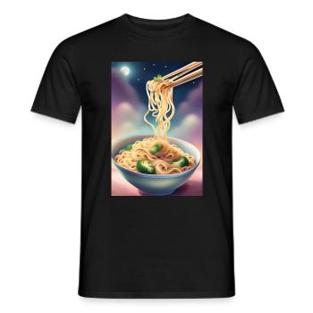 A nightly snack: bowl of noodles with broccoli - Men's T-Shirt - black - Front - AI Model Male 178 light (178cm)