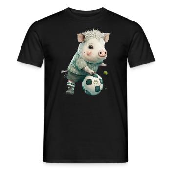Niedliche Tierfußballspieler, Schweinchen - Männer T-Shirt - Schwarz - Vorne - AI Model Male 178 light (178cm)