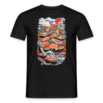 Japan Sushi Ukiyo-E Retro Food Kunst Design - Männer T-Shirt - Schwarz - Vorne - AI Model Male 178 light (178cm)