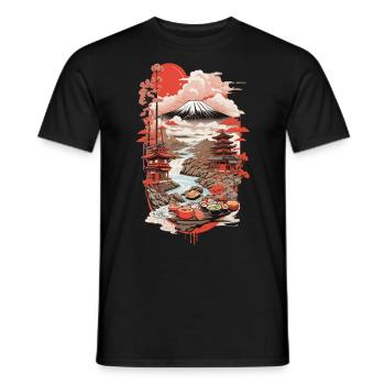 Sushi Ukiyo-E Art Retro Design Food Style - Men's T-Shirt - black - Front - AI Model Male 178 light (178cm)