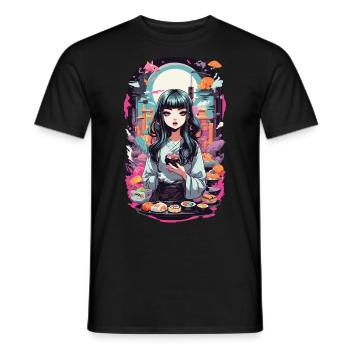 Anime e-Girl Sushi Goth Pastel Streetwear - Men's T-Shirt - black - Front - AI Model Male 178 light (178cm)