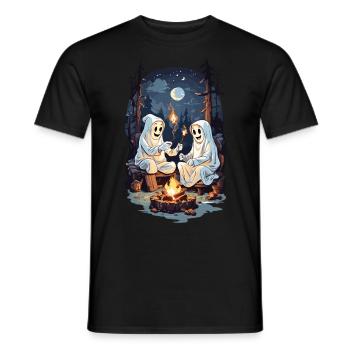 Funny Halloween Ghosts Grilling Campfire - Men's T-Shirt - black - Front - AI Model Male 178 light (178cm)