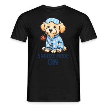 Maltipoo in pyjamas with rose – Snooze Mode ON - Men's T-Shirt - black - Front - AI Model Male 178 light (178cm)