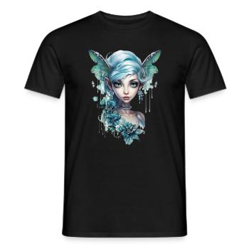 Fée aux cheveux bleus et aux grands yeux – Fantasy - T-shirt homme - noir - Devant - AI Model Male 178 light (178cm)