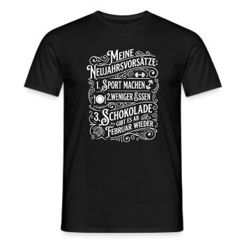 New Year's Resolutions Humor: Sports & Chocolate - Men's T-Shirt - black - Front - AI Model Male 178 light (178cm)