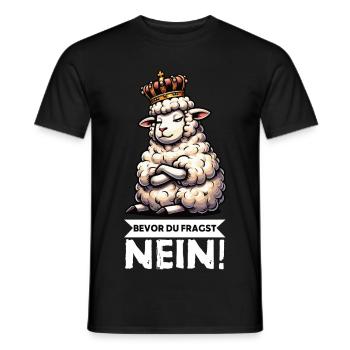 Before you ask: sheep, sheep, shepherd, sheep farmer - Men's T-Shirt - black - Front - AI Model Male 178 light (178cm)