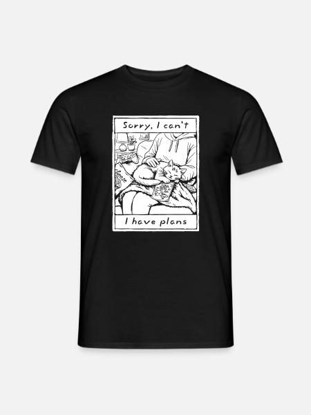 Sorry I Can't I Have Plans Funny Cat for Introvert - Men's T-Shirt - black