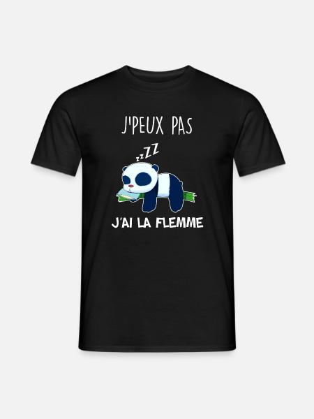 J' peux pas j'ai la flemme, humour panda fatigué - T-shirt homme - noir