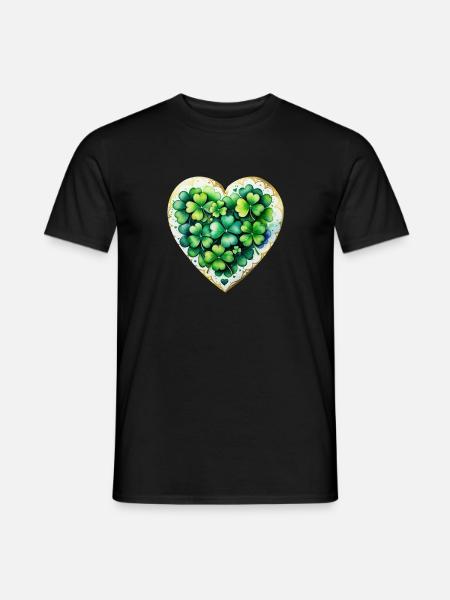 Grüne Kleeblätter Herz - Männer T-Shirt - Schwarz