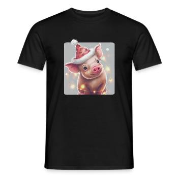 Ferkel mit Weihnachtsmütze - Männer T-Shirt - Schwarz - Vorne - AI Model Male 178 light (178cm)