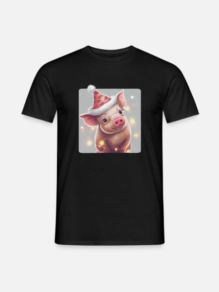 Piglet with Christmas hat - Men's T-Shirt - black